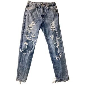 Refuge Distressed Vintage High Rise Mom Jeans Destroyed Grunge Punk Preppy Denim